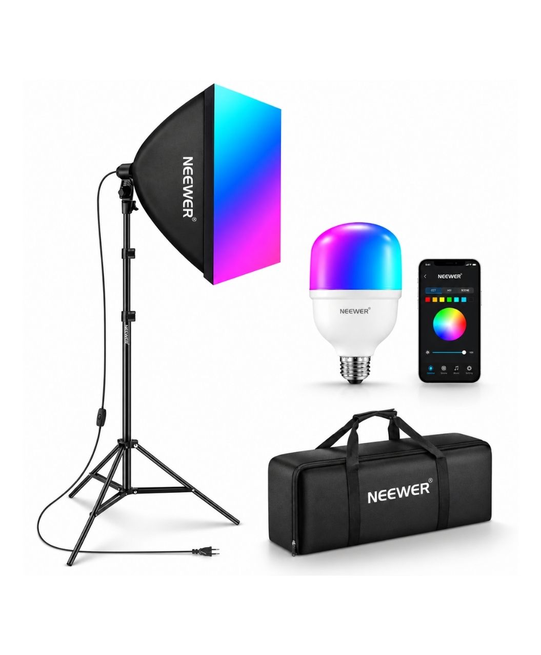 Kit de Iluminación NEEWER RGB — 2 Softbox + 2 Trípodes