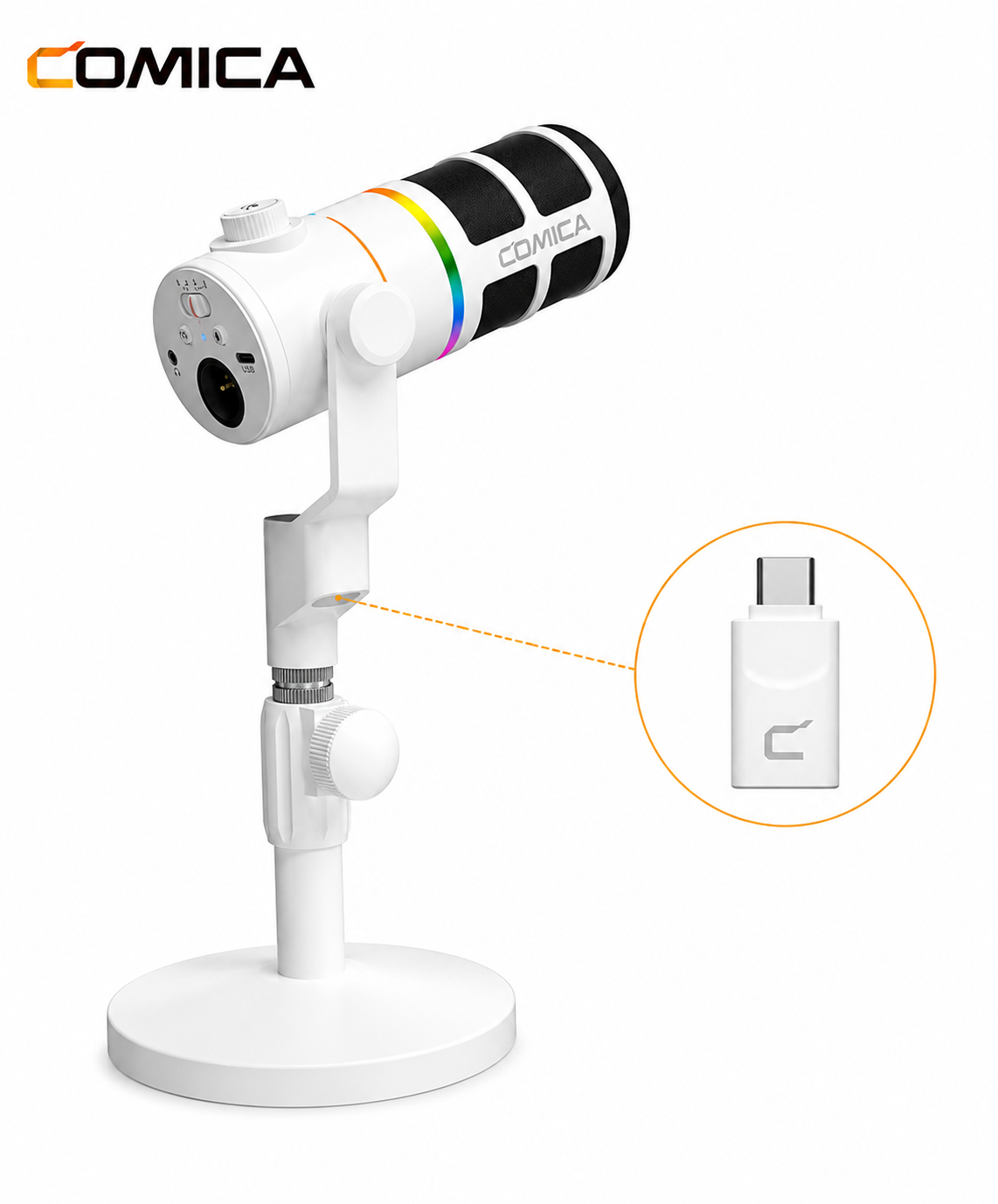 Comica Ejoy D10 Pro — Micrófono Dinámico Inalámbrico RGB Blanco